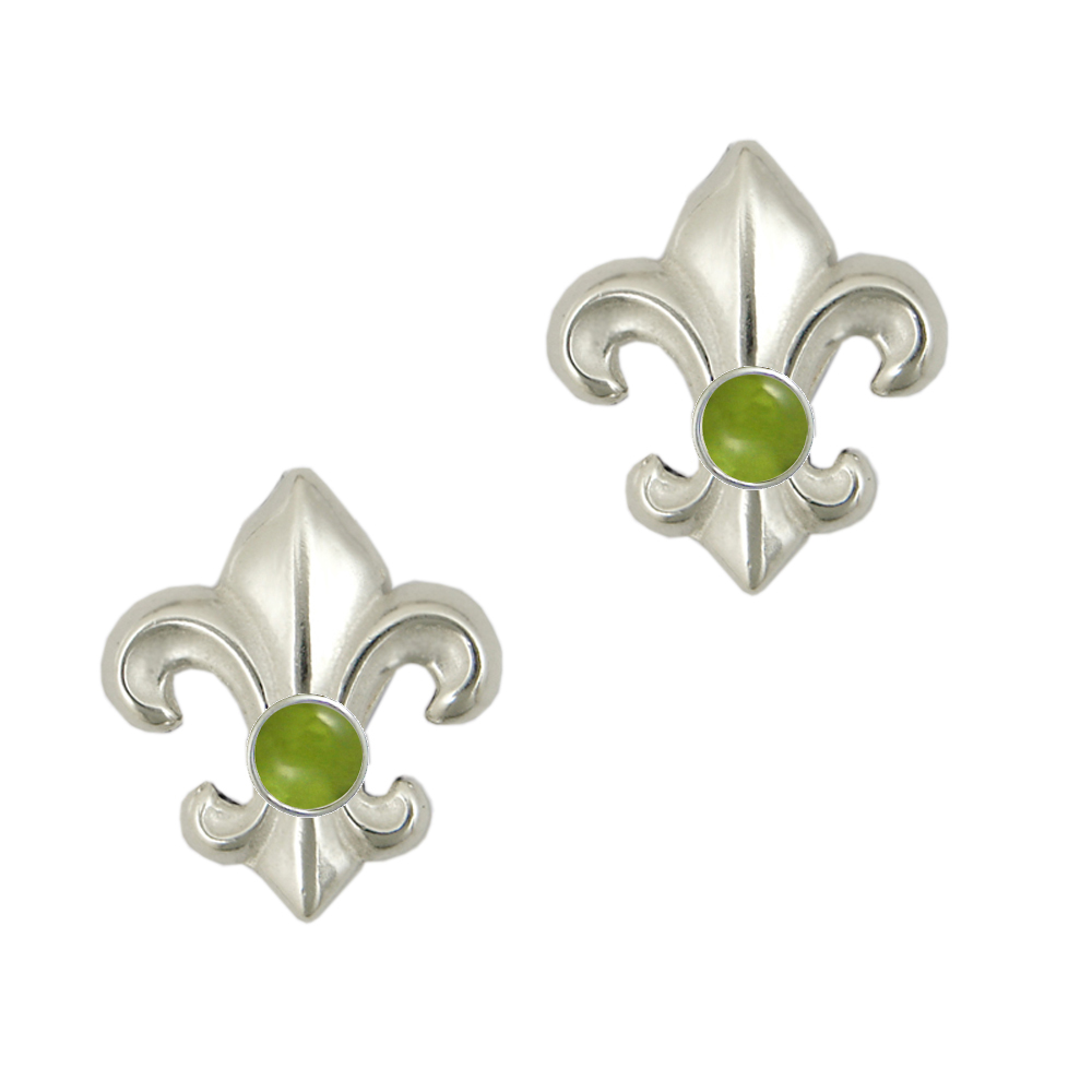 Sterling Silver And Peridot Fleur de Lis Post Stud Earrings